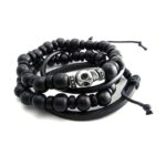 AmiGaz Skull Bead & Leder Armband Set