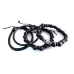 AmiGaz Skull Bead & Leder Armband Set – Bild 2