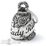 Biker-​Bell Lady Rider mit Rosen verziert Glücksglöckchen für Motorradfahrerinnen