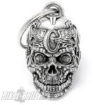 Biker-​Bell ever Totenkopf Motorblock Tank Rad mit Flügeln Flammen Ride Bell