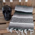 Mexikanische Decke "Grün, Grau & Weiss"