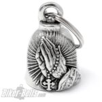 Biker-​Bell mit betenden Händen und Rosenkranz Motorrad Glocke Glücksbringer Geschenk