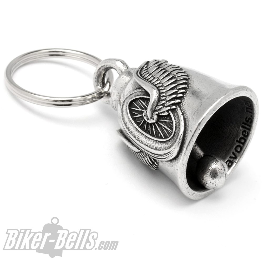 Biker-​Bell Rad mit Flügel Winged Wheel Motorrad-​Glocke Glücksbringer –  MoFa Lounge