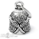 Biker-​Bell Guns 'n' Roses Revolver und Rosen Biker-​Bell Glücksbringer Motorrad Glocke