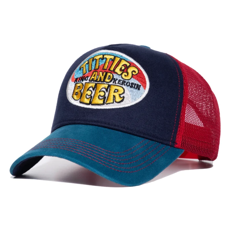 King Kerosin HERREN TRUCKER CAP "TITTIES AND BEER" (rot/schwarz/blau)