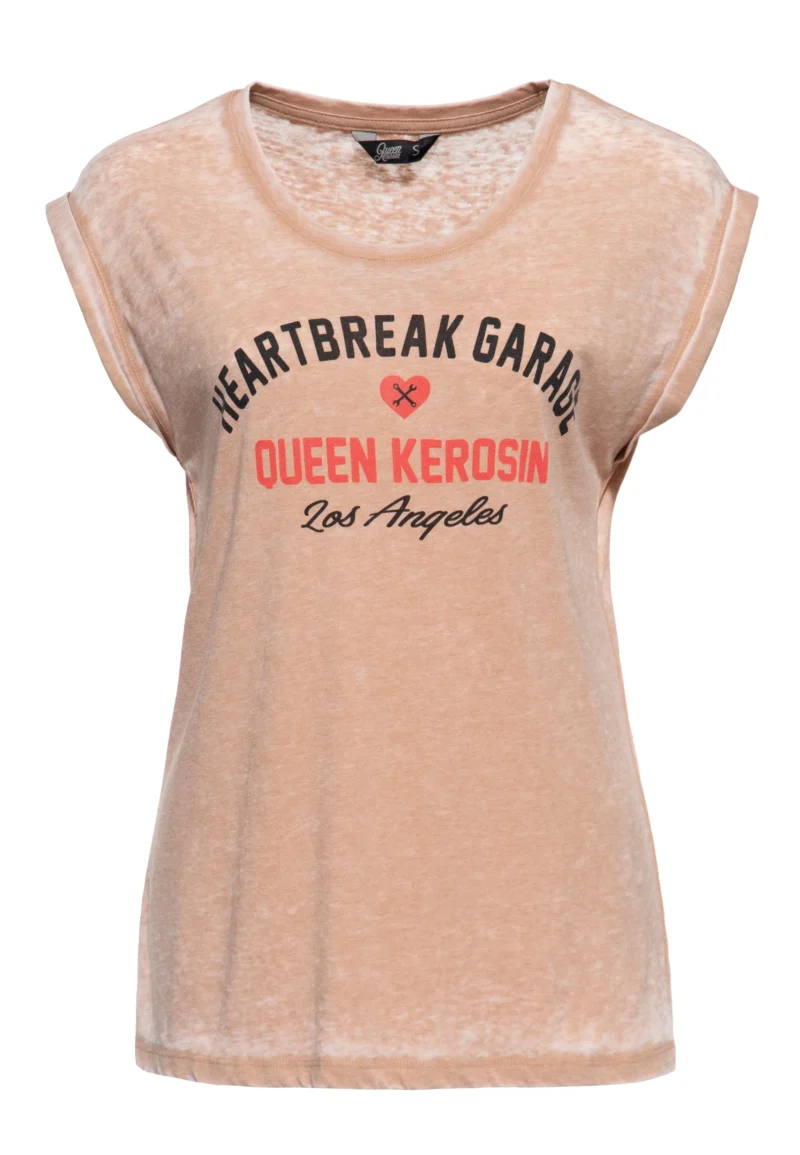 Queen Kerosin Damen Enzym Wash T-Shirt «Heartbreak Garage»
