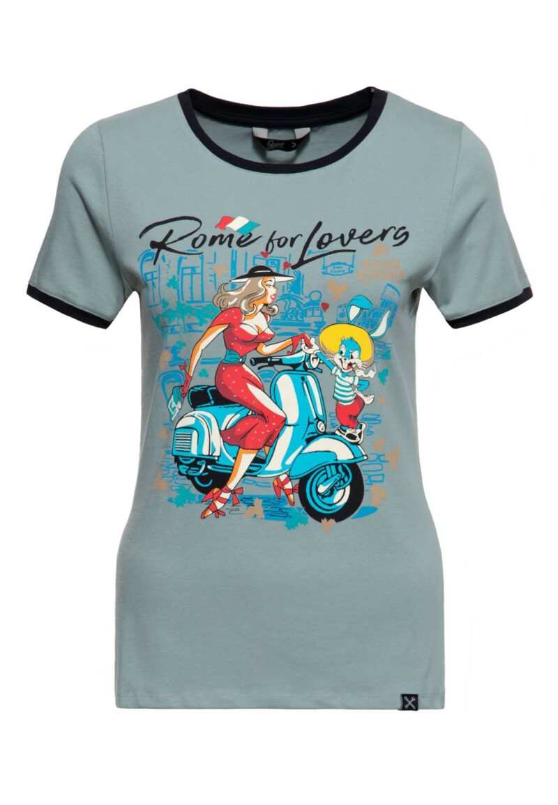 Queen Kerosin Damen Basic T-Shirt «Rome for Lovers» (smoke green)