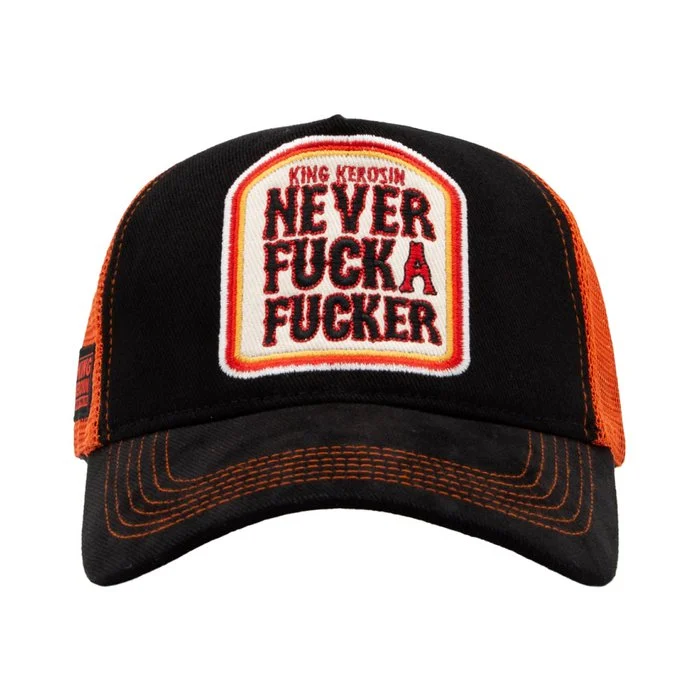 King Kerosin Herren Trucker Cap "Never Fuck a Fucker" (schwarz/orange) – Bild 2
