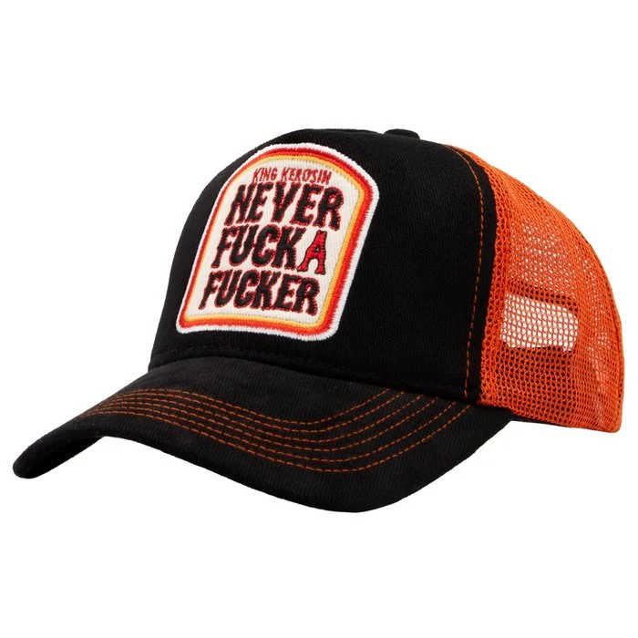 King Kerosin Herren Trucker Cap "Never Fuck a Fucker" (schwarz/orange)