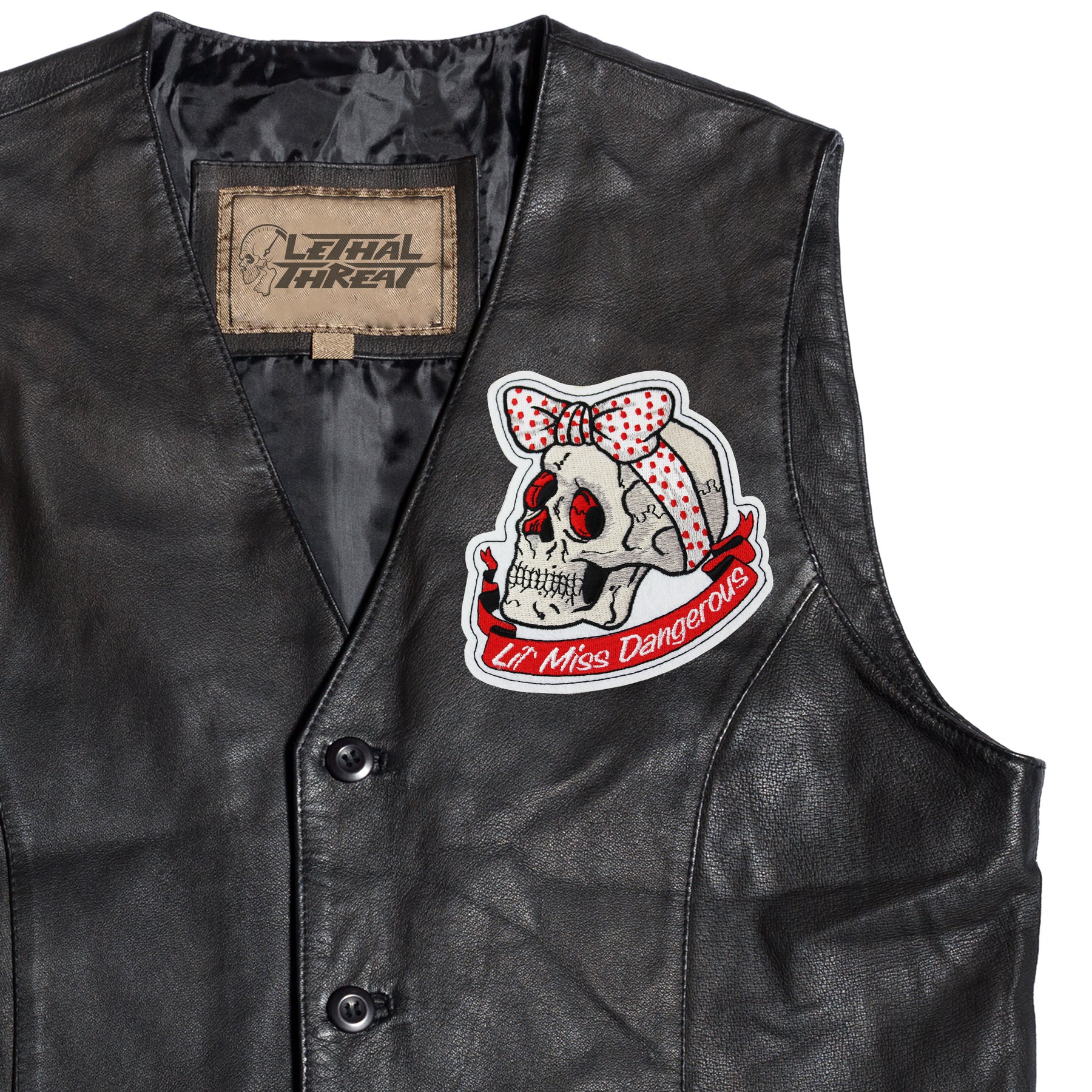 LETHAL THREAT Polka Dot Ribbon Skull Embroidered Patch – Bild 4