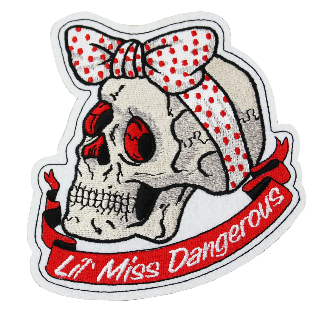 LETHAL THREAT Polka Dot Ribbon Skull Embroidered Patch