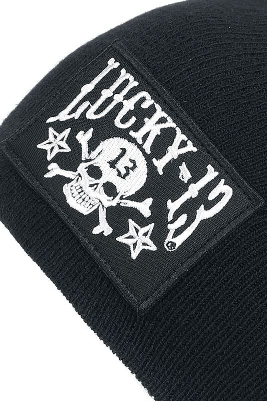 Lucky 13 Skull Stars Patch Beanie black – Bild 4