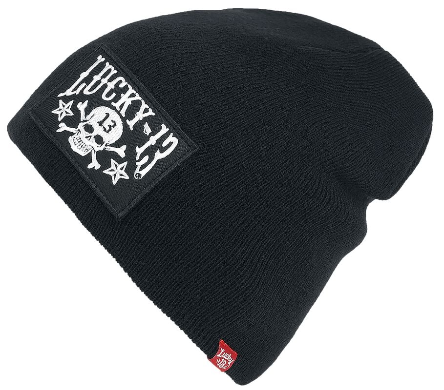 Lucky 13 Skull Stars Patch Beanie black
